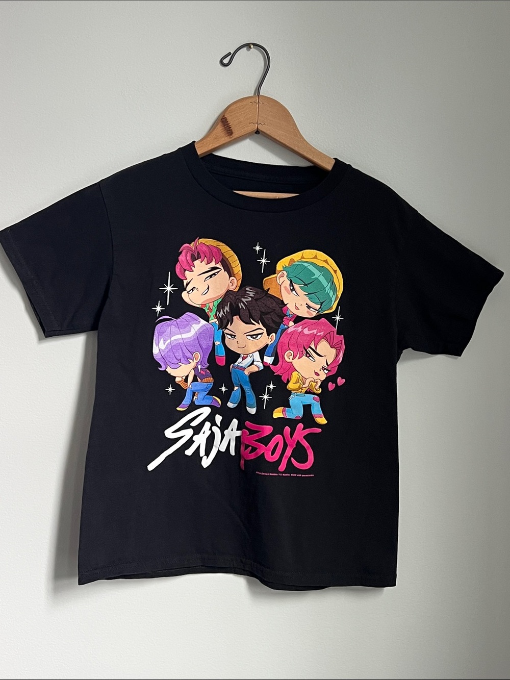 Netflix | K-POP Demon Hunters Black Tee Colorful Saja Boys Graphic Youth Medium